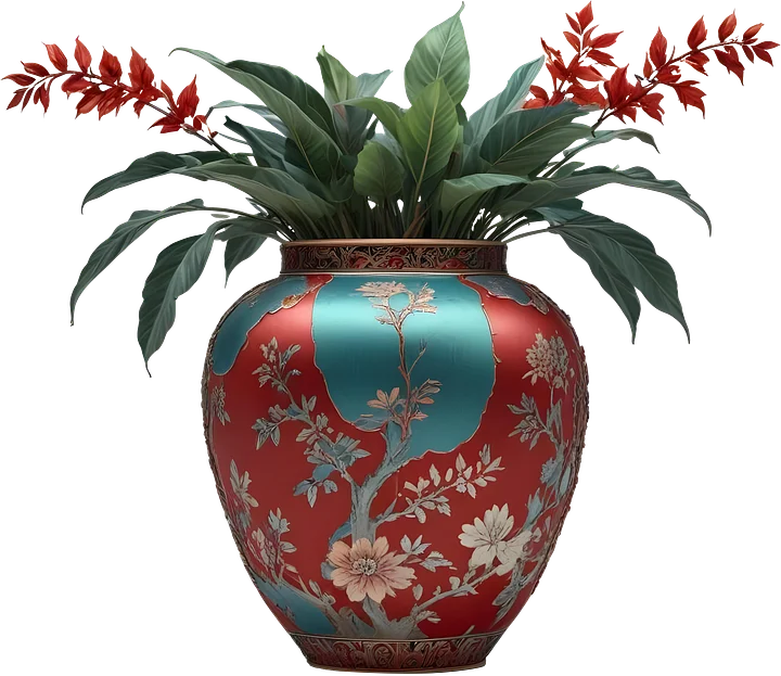 Chinese Porcelain Vase – Luxurious Red and Turquoise Floral Design PNG product image (1)