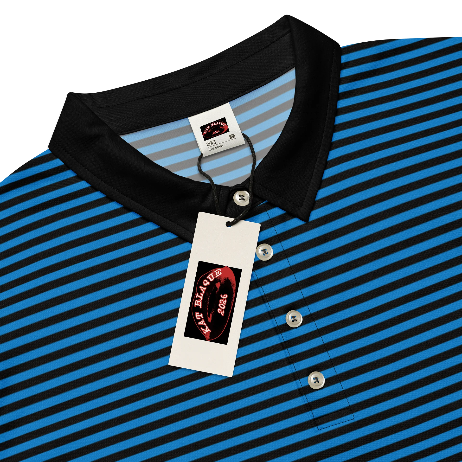Blue Blaque and White Stripped Kat Skull Polo product image (4)