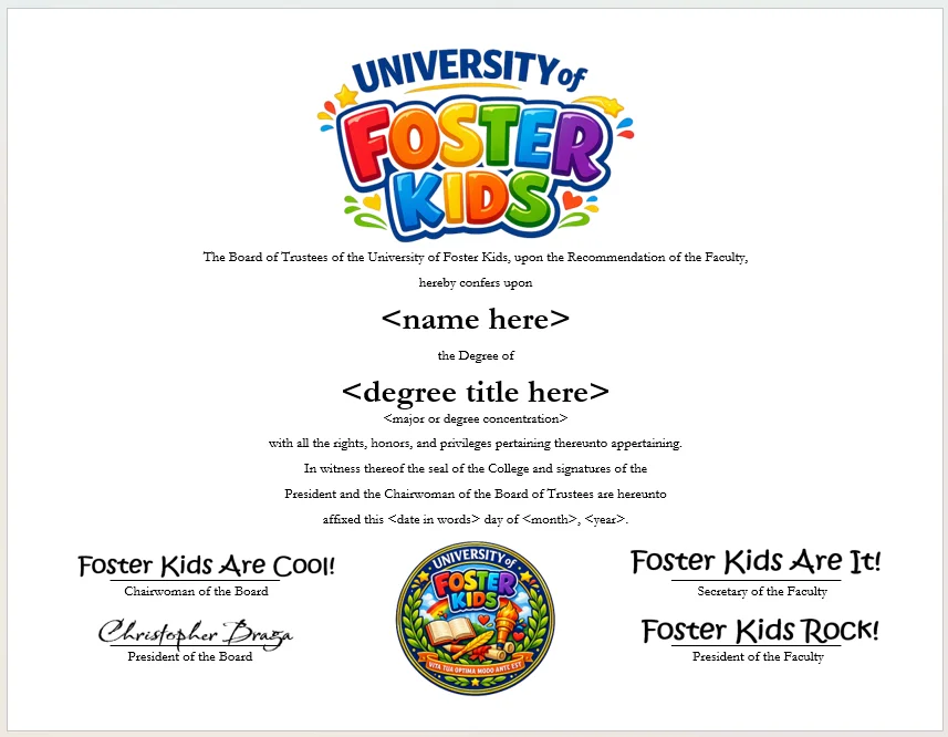 University of Foster Kids degree parchment product image (1)