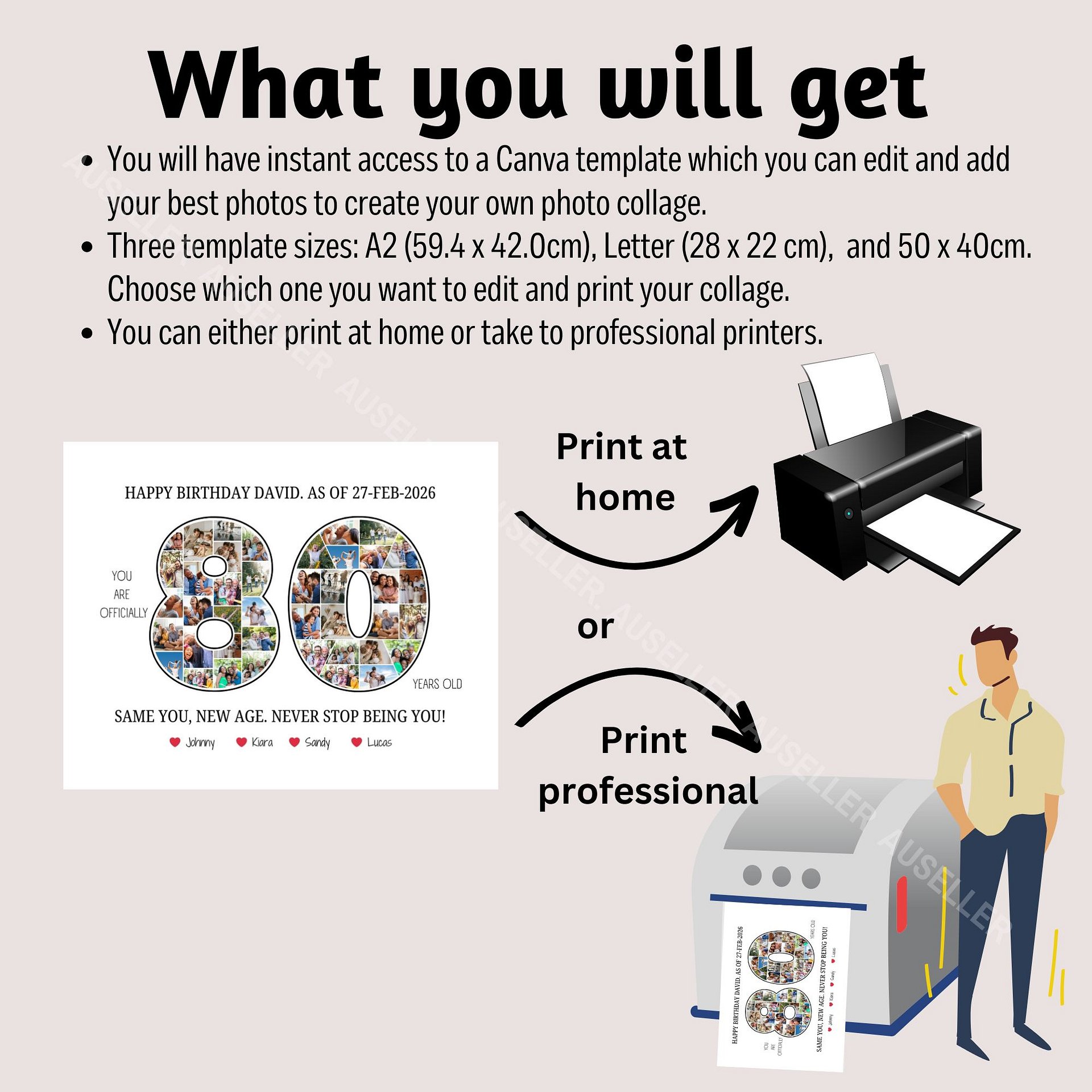 80th Birthday Photo Collage Poster - Canva Template product image (2)