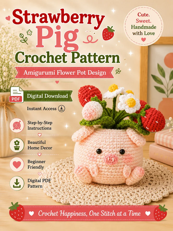 Strawberry Pig Pot Crochet Pattern product image (1)