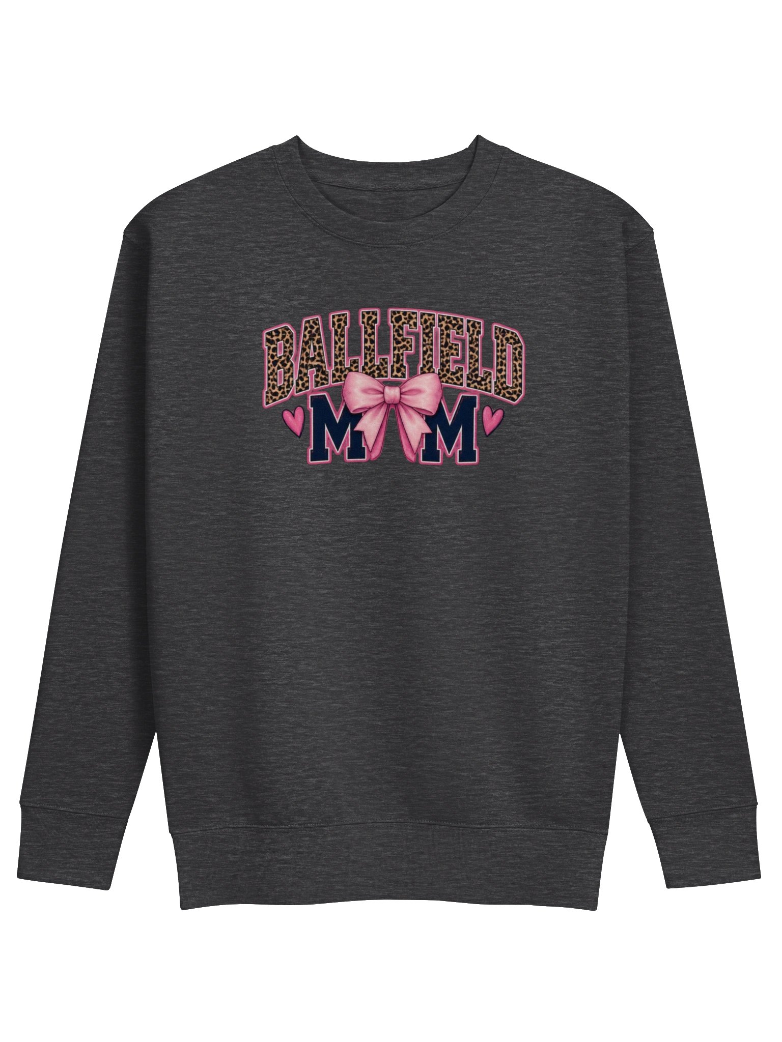 Ballfield Mom Crewneck Sweatshirt | Leopard Letters Pink Bow Sports Mom Sweatshirt product image (1)