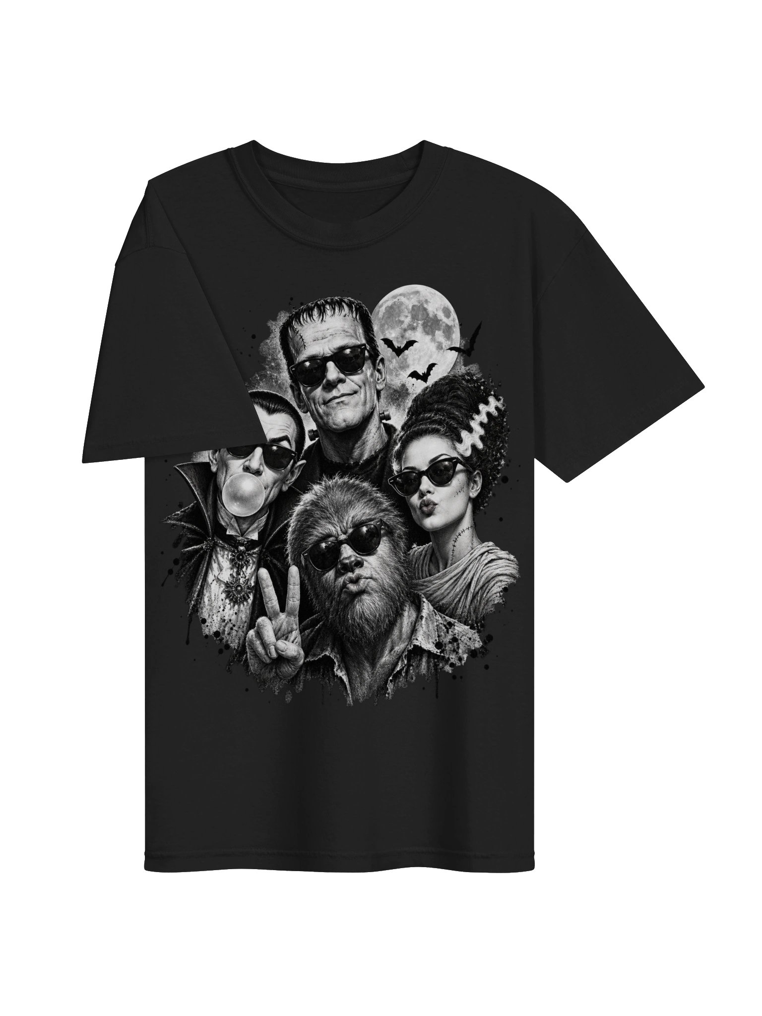 Classic Horror Monsters Selfie Graphic T-Shirt | Retro Cool Monsters Graphic Tee product image (3)
