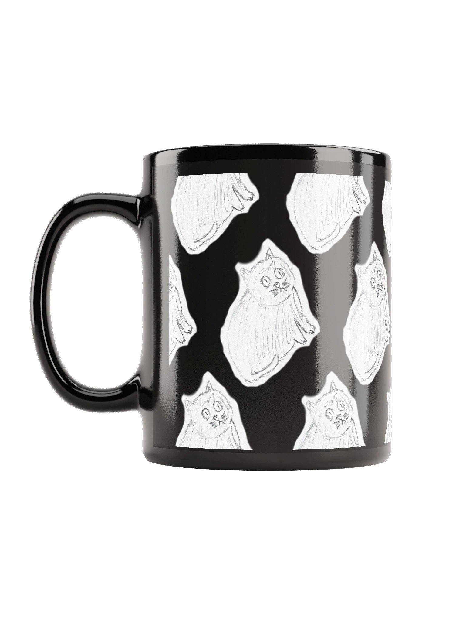 Sketch CPTSD Cat Pattern Black Glossy Mug by Lucky! product image (1)