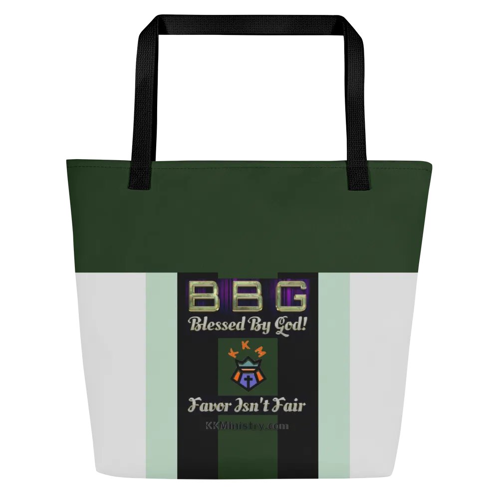 Green and Black Striped BBG Tote Bag with Pocket product image (1)