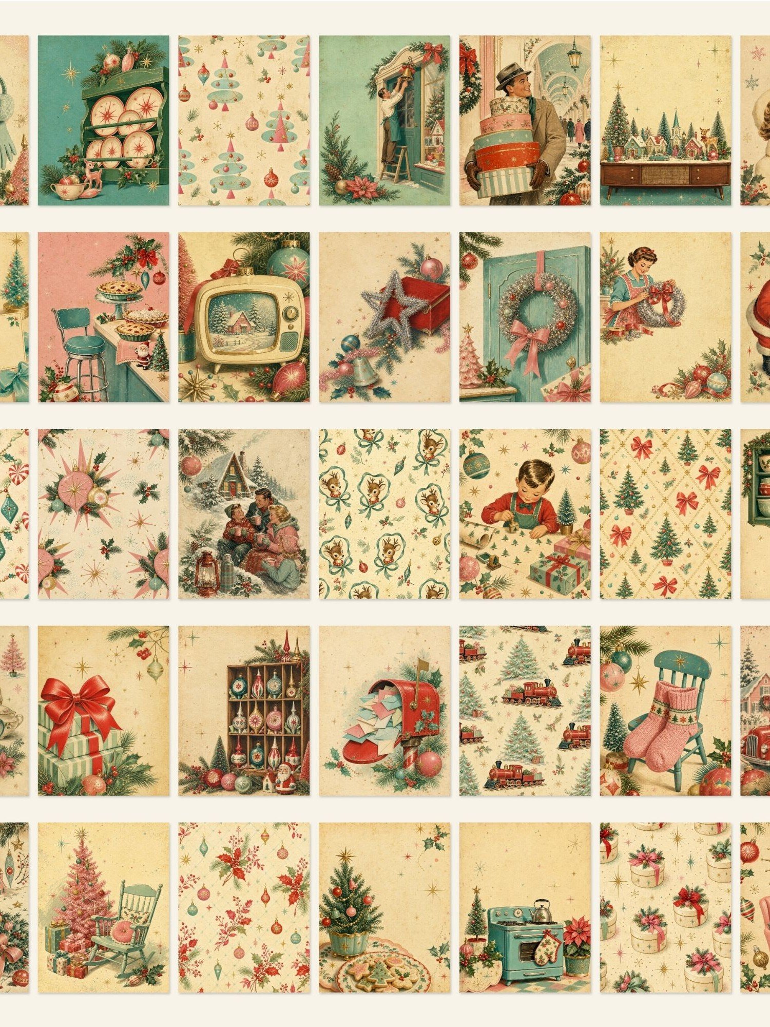 500 1950s Retro Christmas Junk Journal Pages, Atomic Kitsch Ephemera, Mid Century Holiday Printable, Nostalgic Scrapbook Paper, JPG Download product image (7)