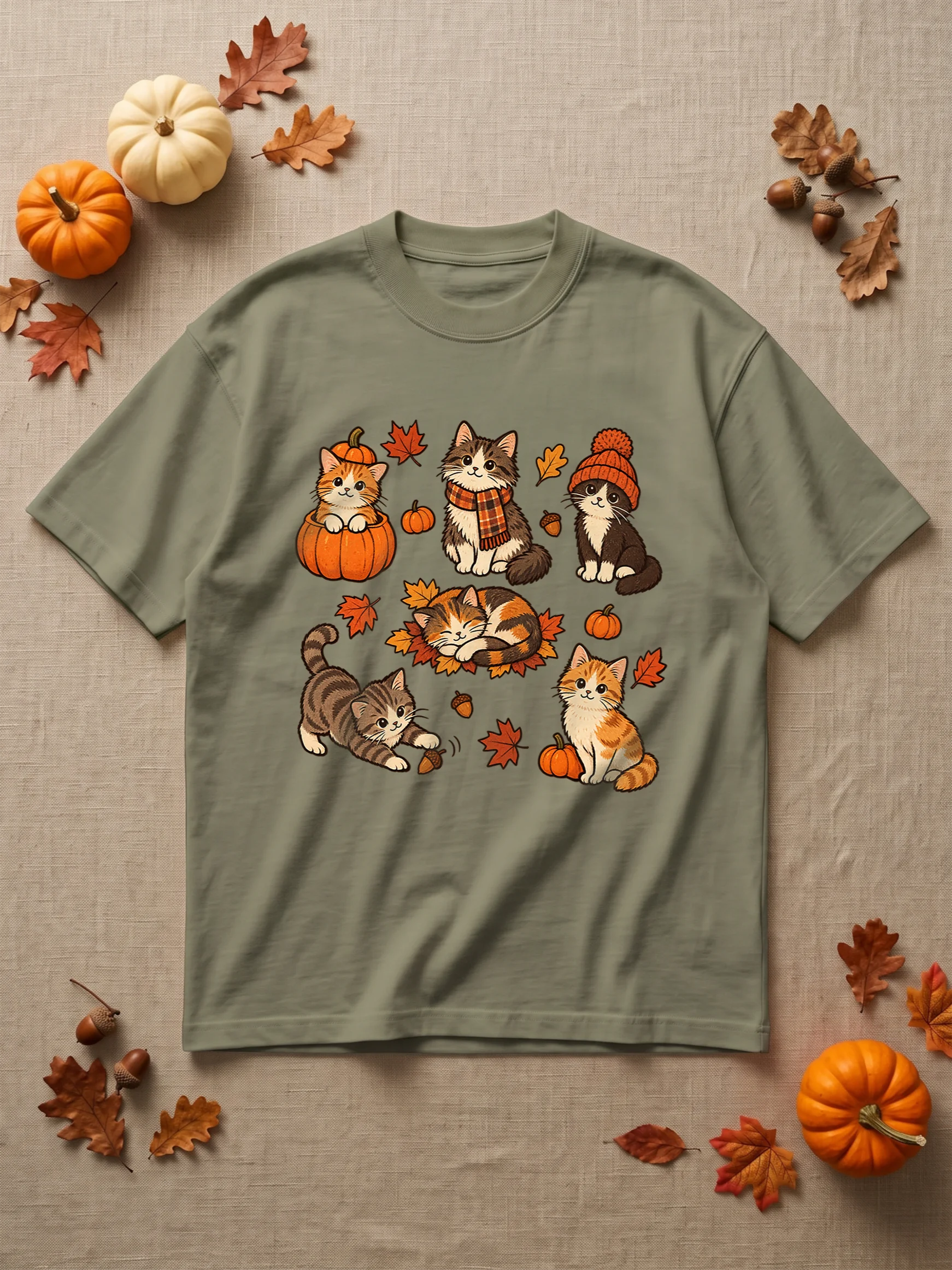Fall Cats T-Shirt | Autumn Kitten Pumpkin Tee | Cute Cat Lover Gift Shirt product image (6)