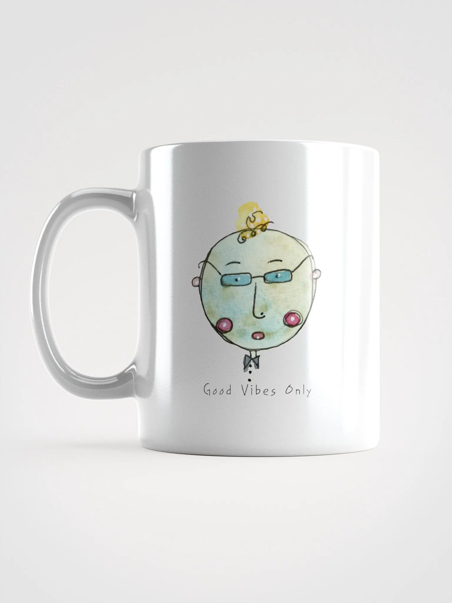 Whimsical Faces Good Vibe Only White Glossy Mug product image (1)