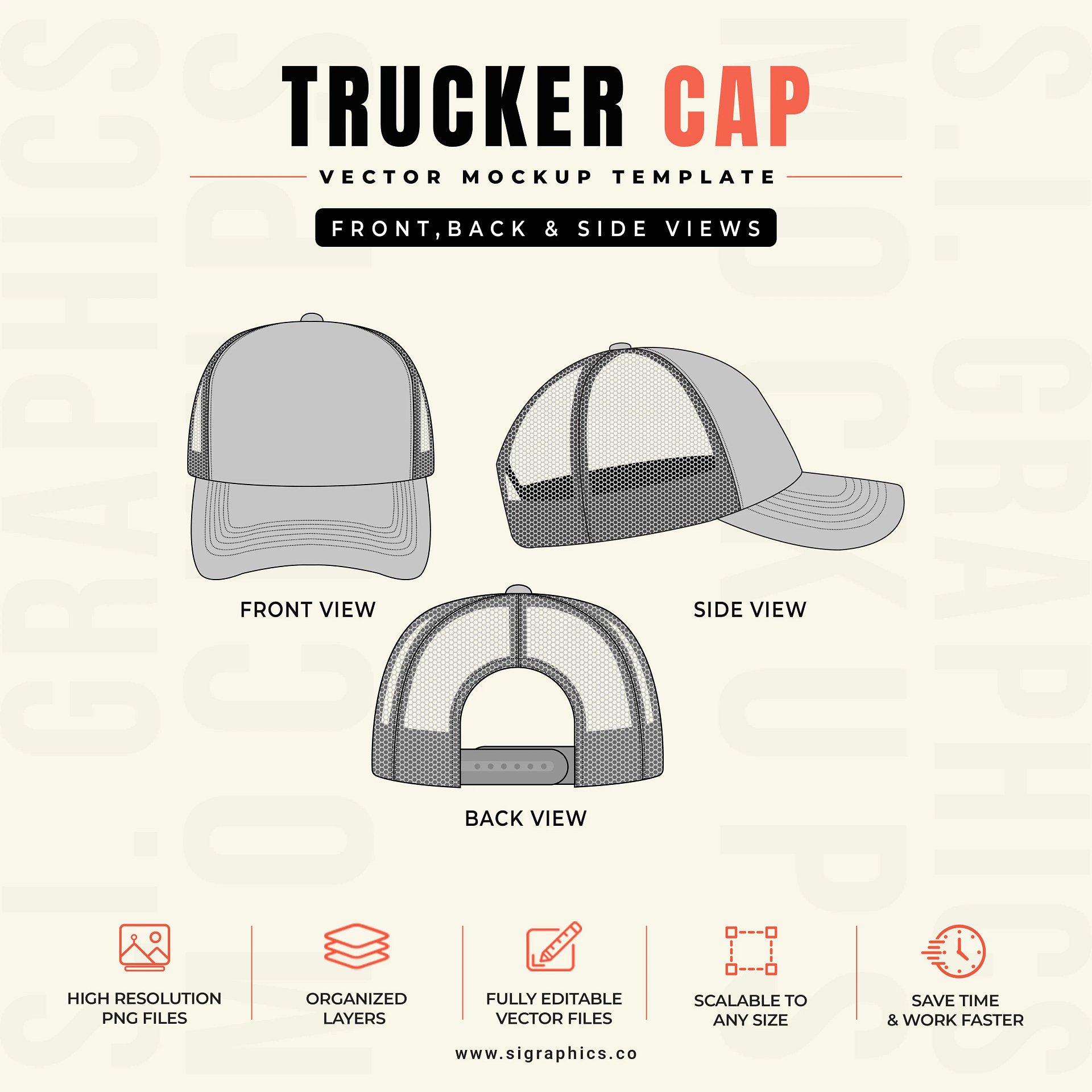 Trucker Cap Vector Mockup Template – Front, Back & Side Flats product image (2)