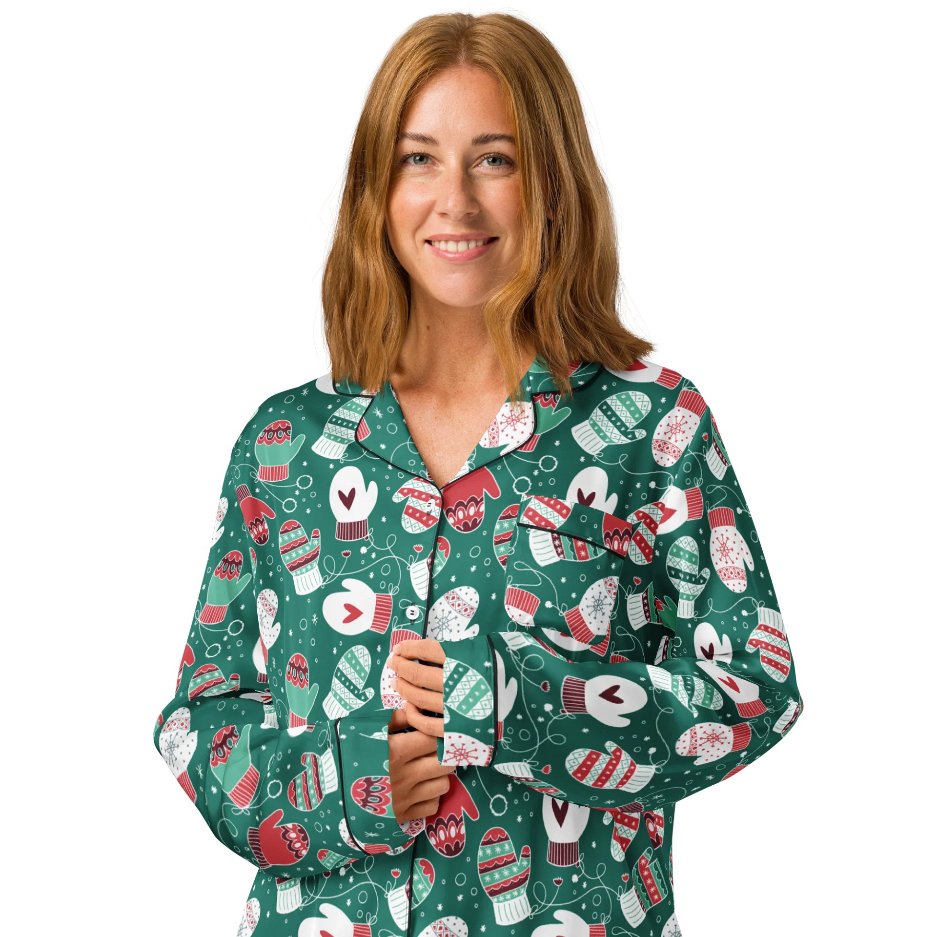 Festive Winter Mittens Pattern (Red & Green) Pyjama Shirt product image (4)