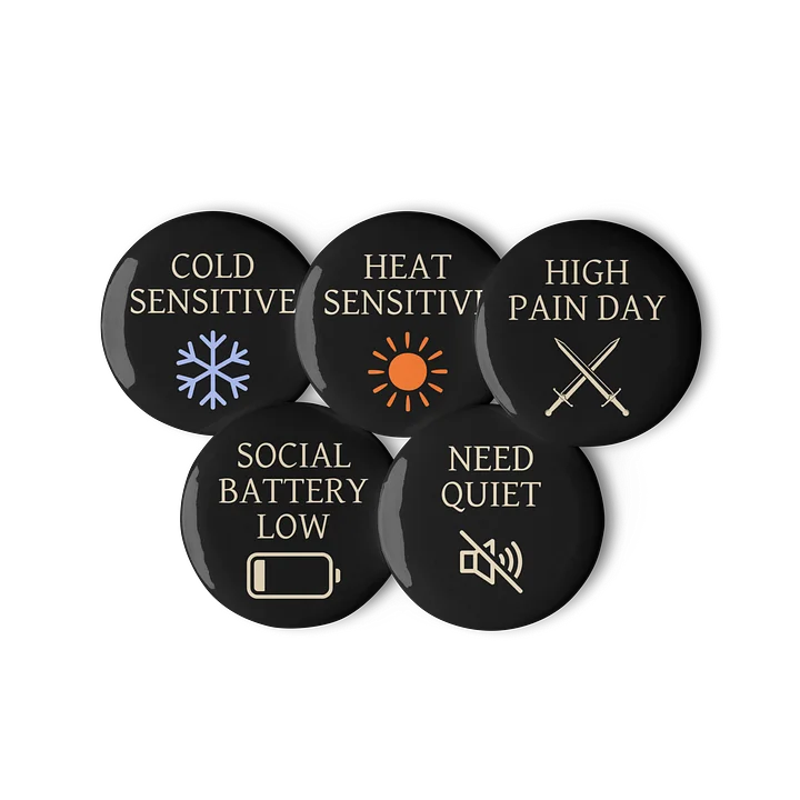 Chronic Illness Status Pin Set | Spoonie Symptom Buttons Set of 5 product image (1)