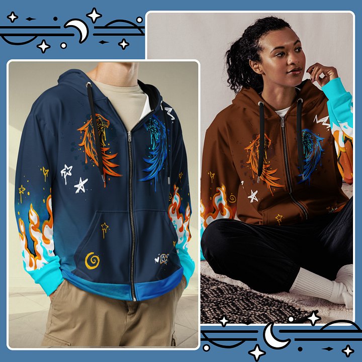 RISE Collection: Subtle Aroace Pride Phoenix Zip Hoodie - BLUE product image (2)
