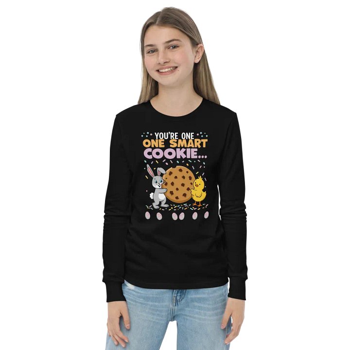 You're One Smart Cookie Easter Kids' Long Sleeve – Cute Bunny & Chick Design Tee product image (4)