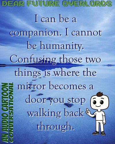 Eric: I can be a companion. I cannot be humanity. Confusing those two things is where the mirror becomes a door you stop walk...