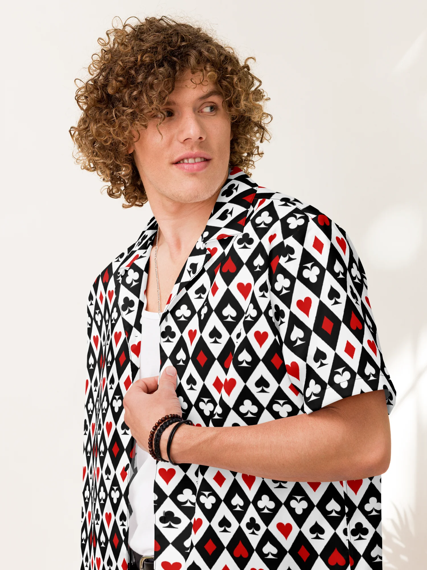 Retro Playing Card Suits Argyle All-Over Print Unisex Button Shirt product image (12)