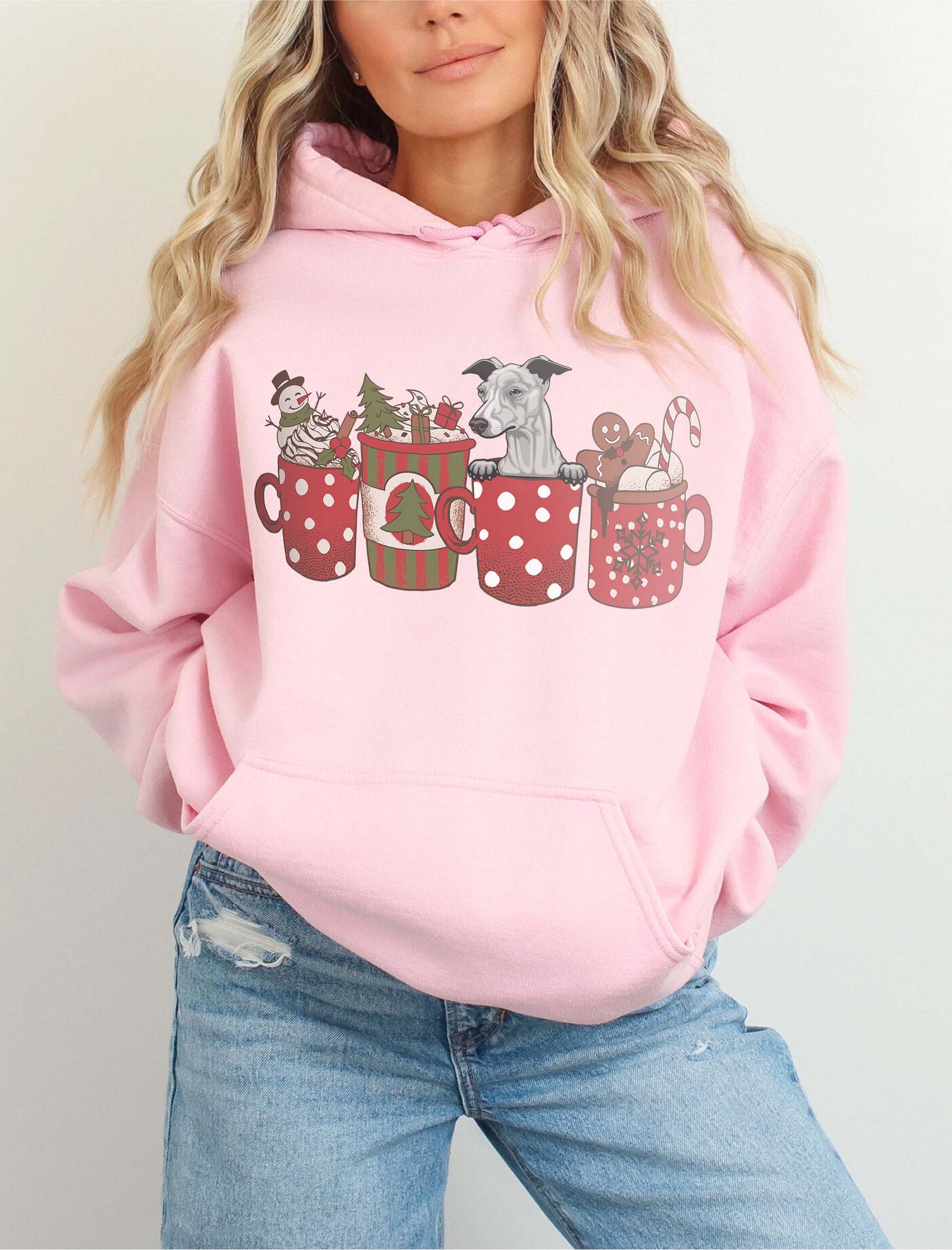 Cute Italian Greyhound(Blue) in a Christmas Cup Hooded Sweatshirt | Funny Christmas Iggy Pup in a Cup product image (6)