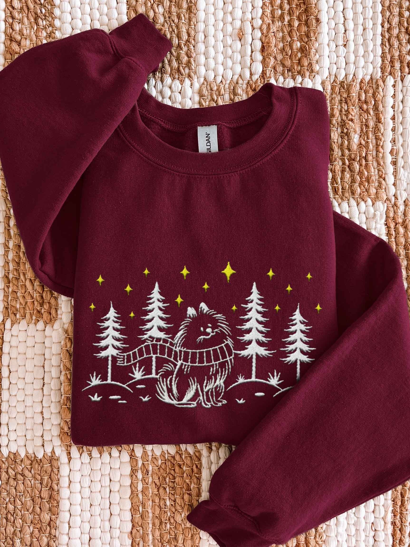 Pomeranian Winter/Christmas Line Art Design Embroidered Sweatshirt product image (1)