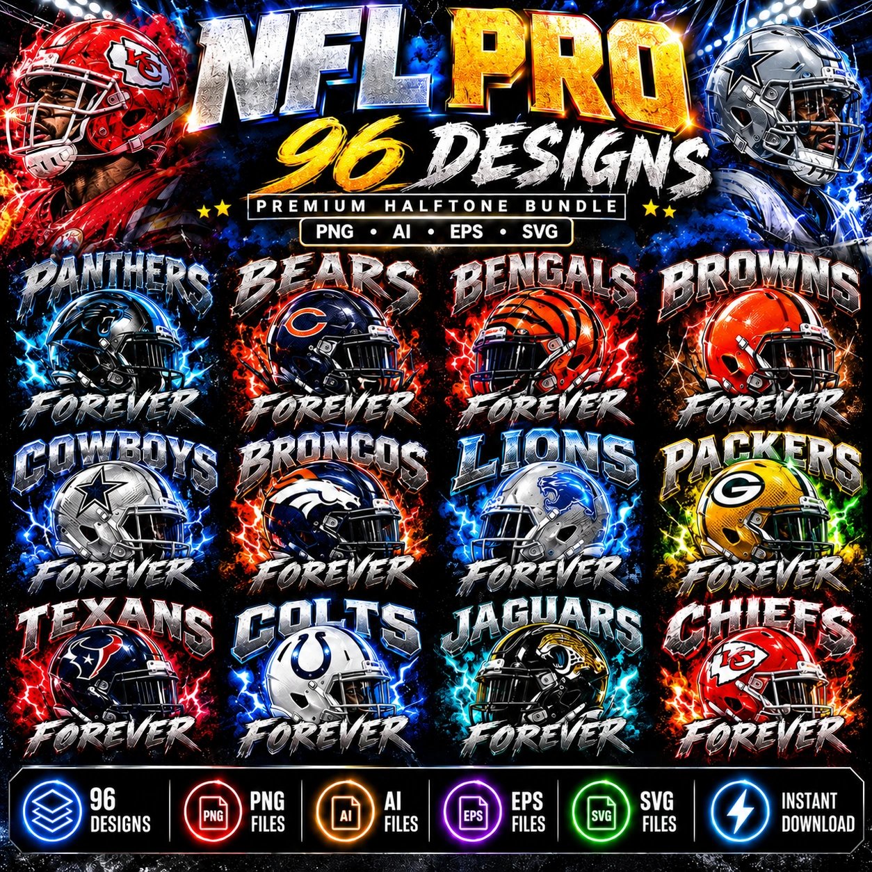 96 Pro Football Designs for Dark Shirts product image (1)