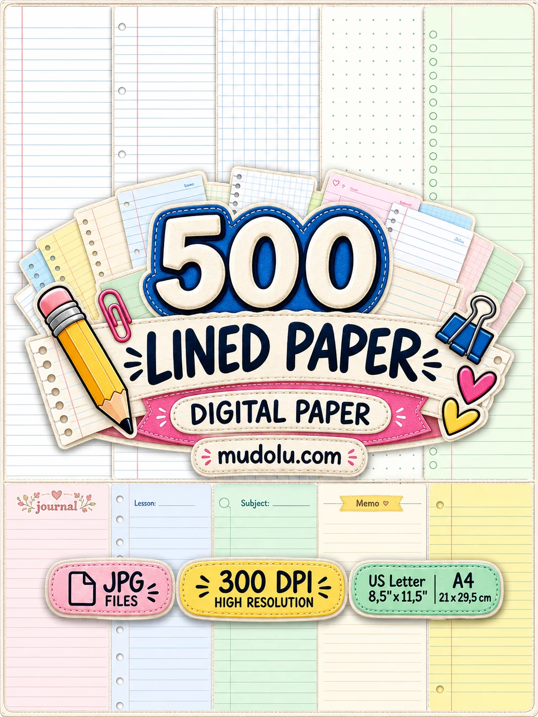 500 Lined Paper Bundle, Printable Notebook Pages, product image (4)