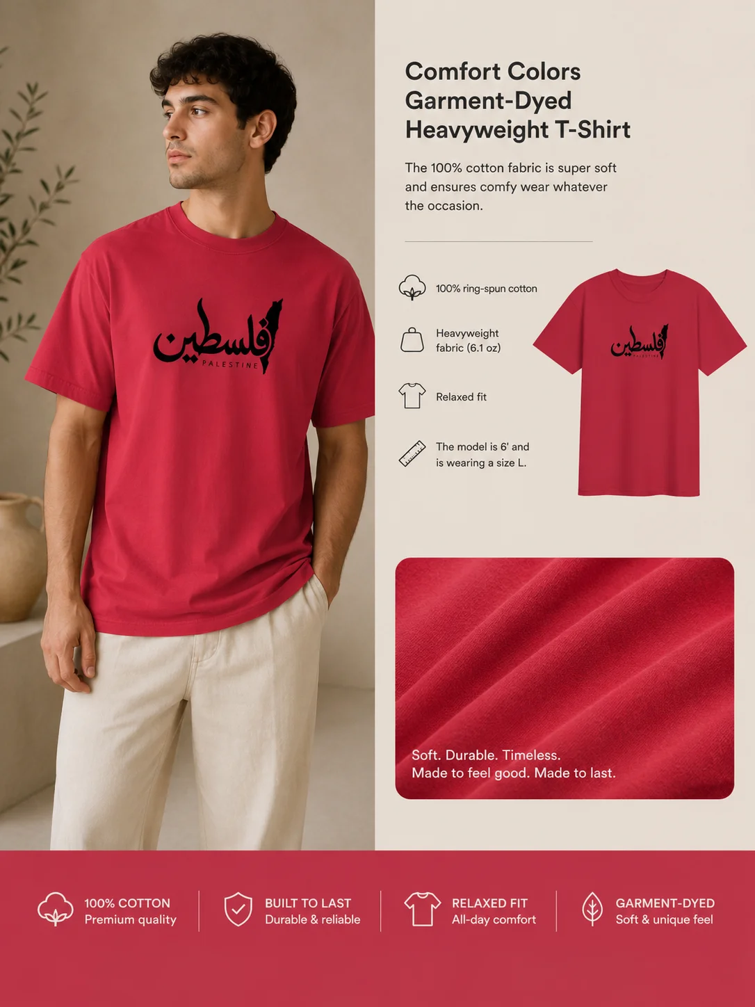 Palestine Arabic Calligraphy T-Shirt – Minimalist Cultural Streetwear Tee product image (2)