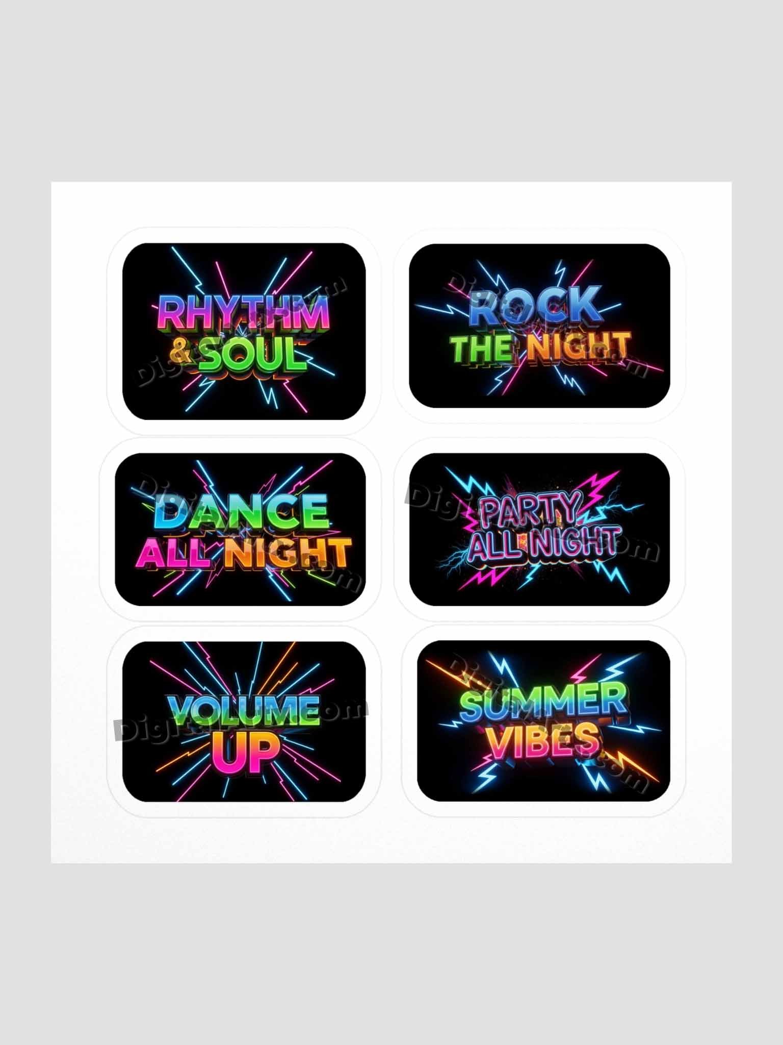 Neon Summer Music Vibes Black Stickers Set product image (1)