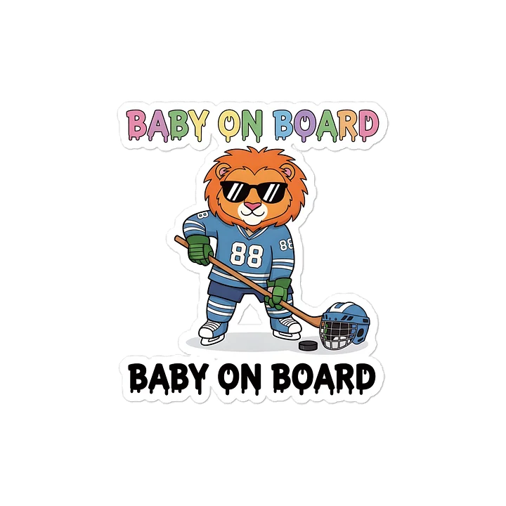 Funny Lion Hockey Baby on Board Sticker - 5x5 Weatherproof Vinyl Car Decal - Premium Sporty Lion Hockey Gift product image (1)