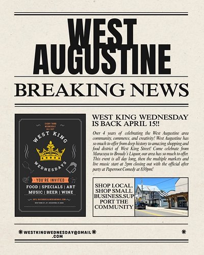 Tomorrow tomorrow tomorrow! Come celebrate #WESTKINGWEDNESDAY and our amazing community! #WestAugustine #WestKingIeAThing #lo...