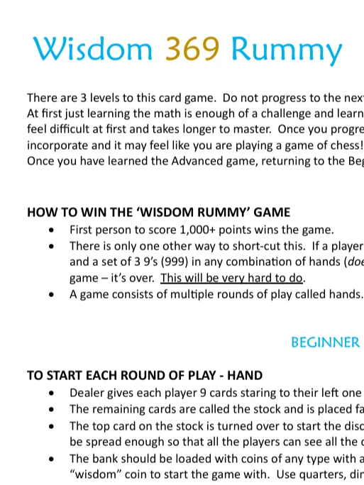 Wisdom 369 Rummy Scoring & Instructions product image (2)