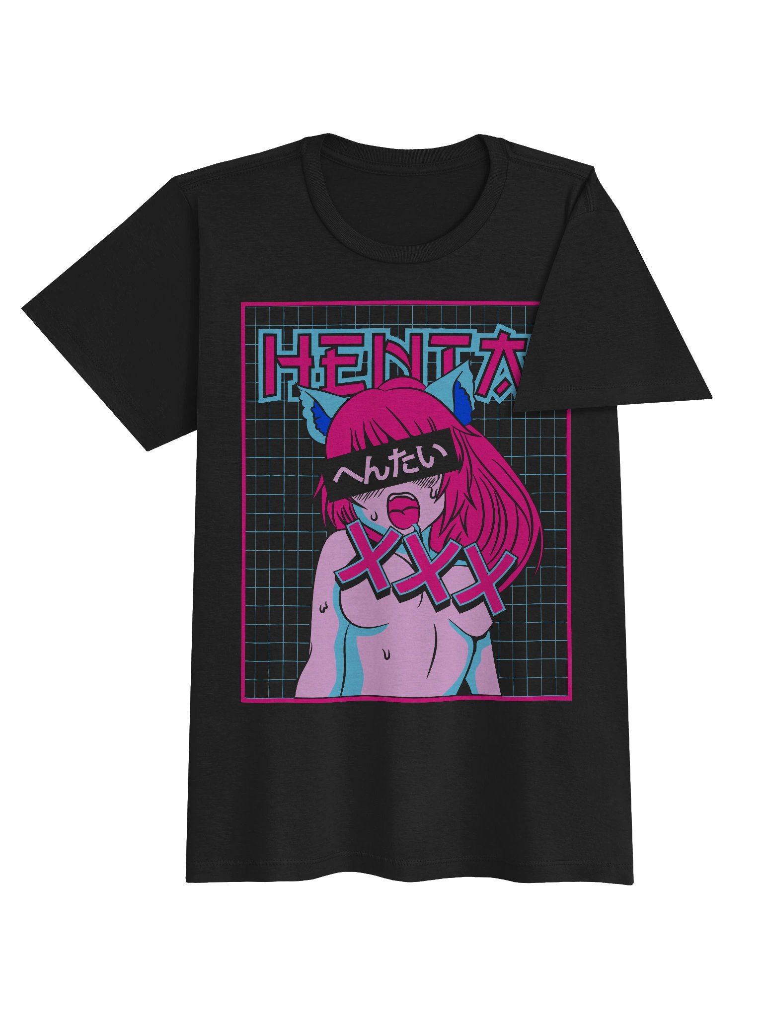 Vaporwave Grid Hentai Catgirl Tee - Premium Women's Softstyle T-Shirt product image (3)