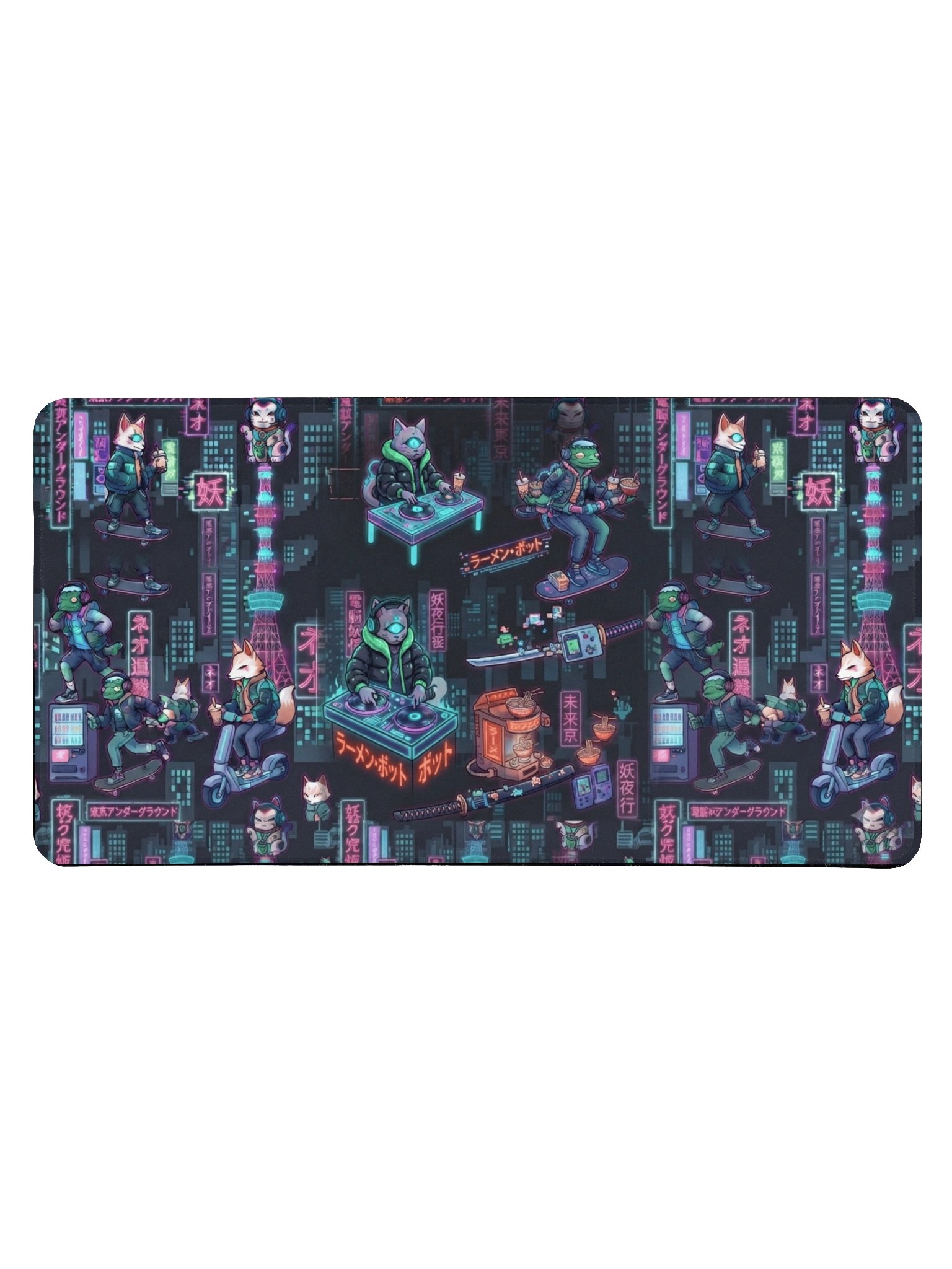 Urban Yōkai Neon Cyberpunk Desk Mat - 15.5" x 31.5" Large Gaming Pad product image (1)