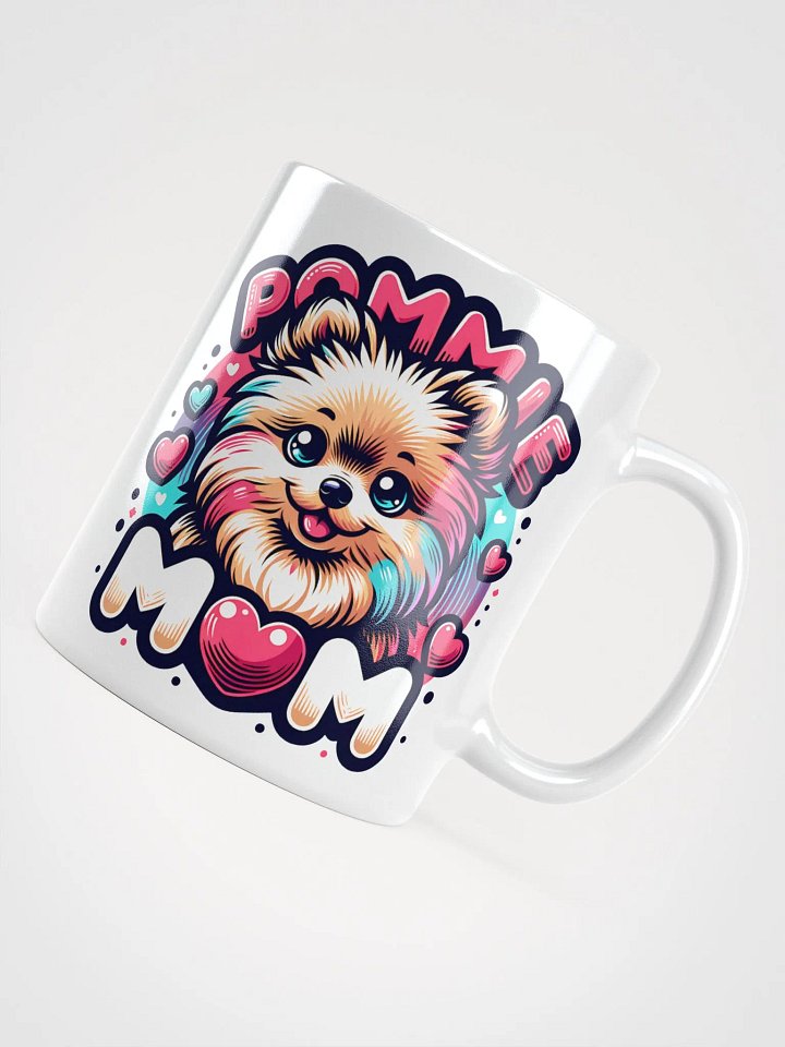 Pommie Mom Ceramic Mug Design with Colorful Pomeranian and Hearts product image (1)