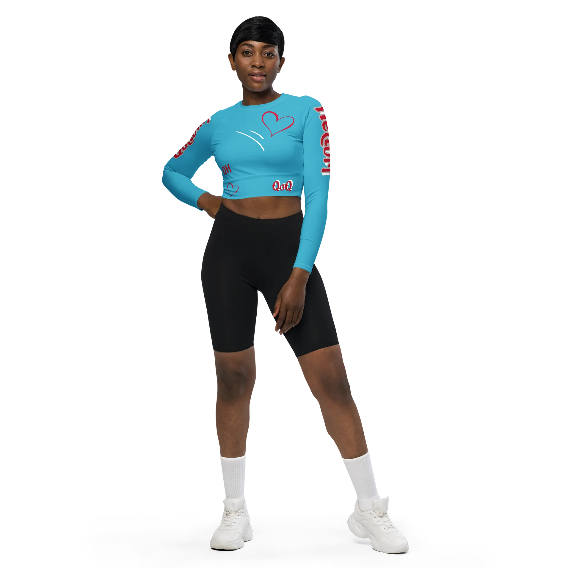 "Qu@lity He@rts" Long Sleeve Crop Top (Tiffany Blue) product image (1)
