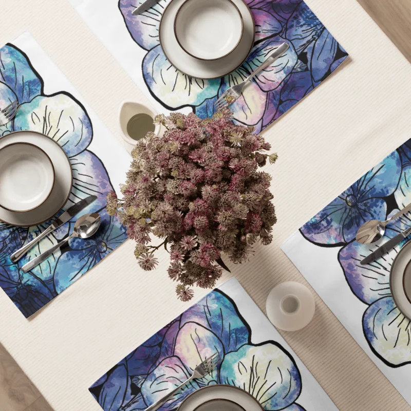 Blue & Pink Hydrangeas on White | Placemats – Set of 4 | MONIQUE FAELLA DESIGNS™ product image (2)
