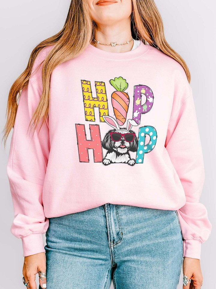 Hip Hop Easter Shih Tzu Sweatshirt | Cute Easter Day Shih Tzu Wearing Bunny Ears and Sunglasses product image (1)