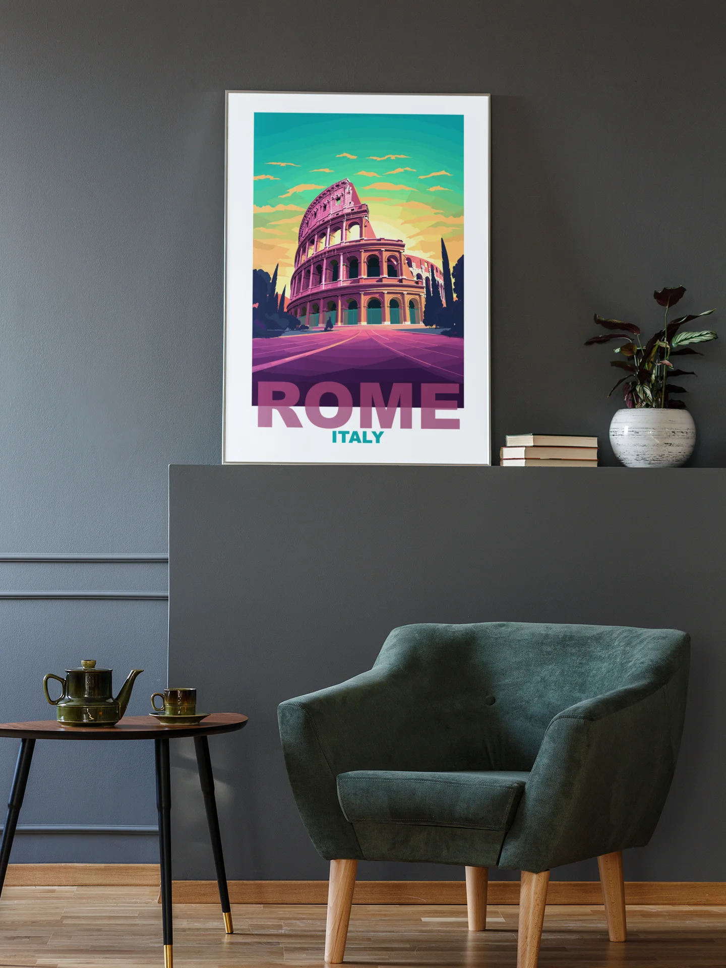 Colosseum at Sunset Poster, Vibrant Rome Italy Skyline Art, Colorful Ancient Ruins Print, Travel-Inspired Wall Decor, Italian Gift Idea product image (2)