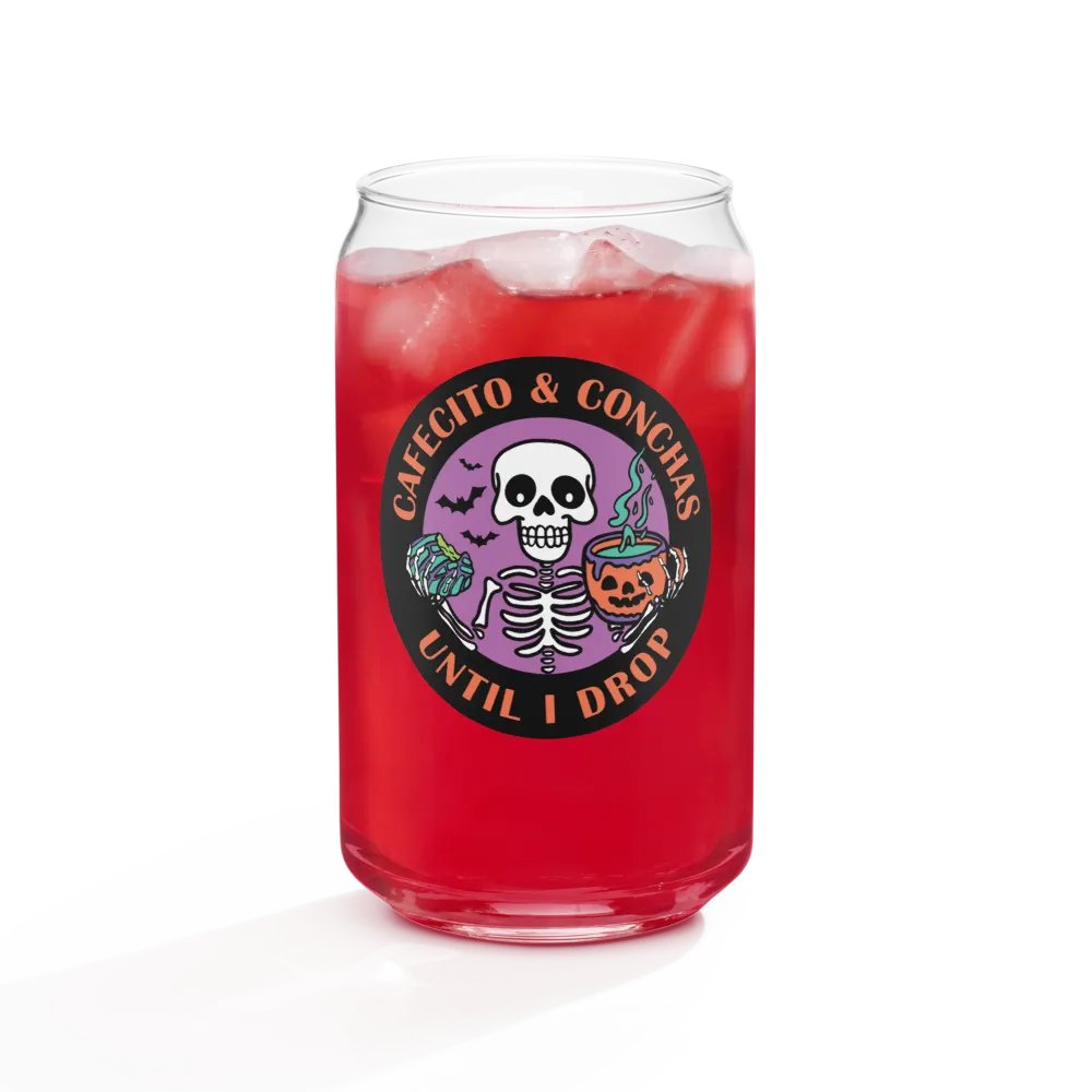 Cafecito and Conchas Halloween Skeleton 16oz Can-Shaped Drinking Glass product image (4)