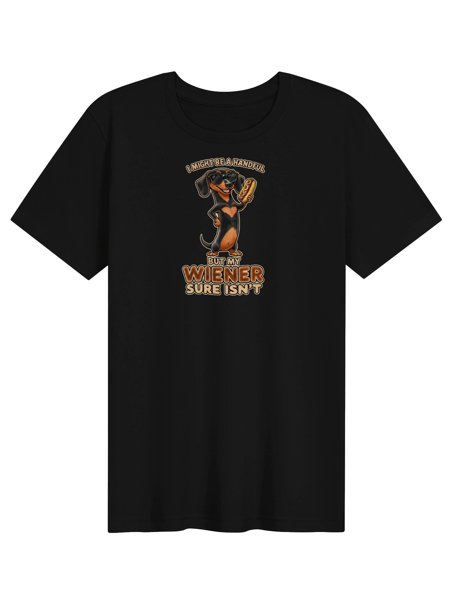 Funny Dachshund T-Shirt – I Might Be a Handful Wiener Dog Tee product image (1)