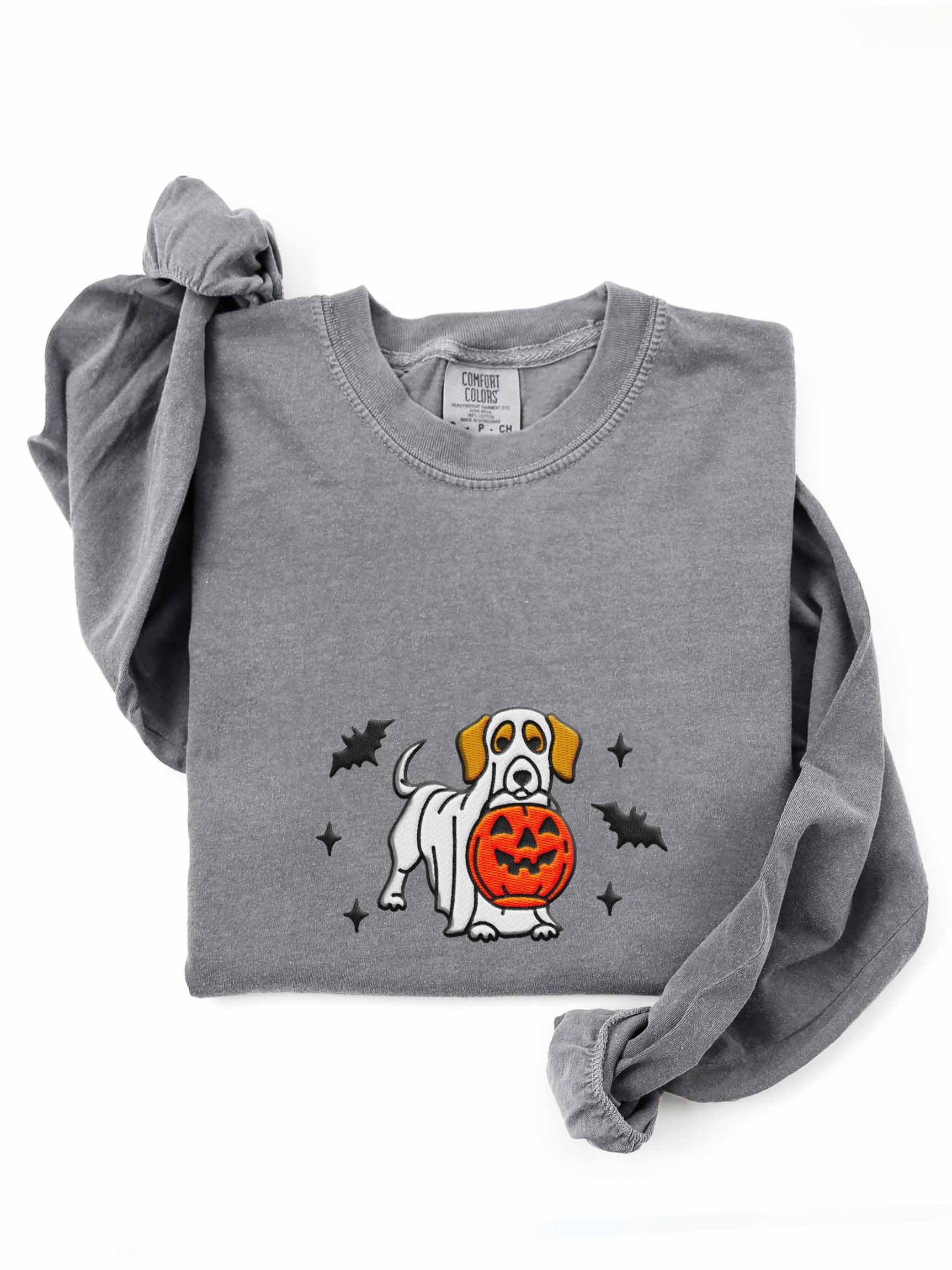 Halloween Dachshund(Pied, Brown) Embroidered Long-sleeved T-Shirt product image (1)