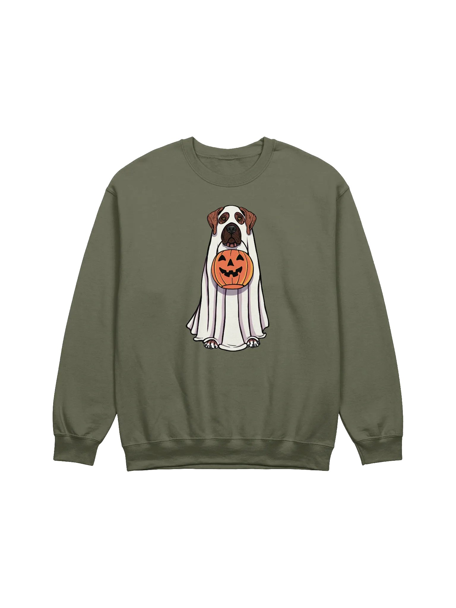 Funny Halloween Great Dane(Brindle) Sweatshirt | Funny Great Dane Wearing a Ghost Costume and Holding a Pumpkin Basket product image (1)