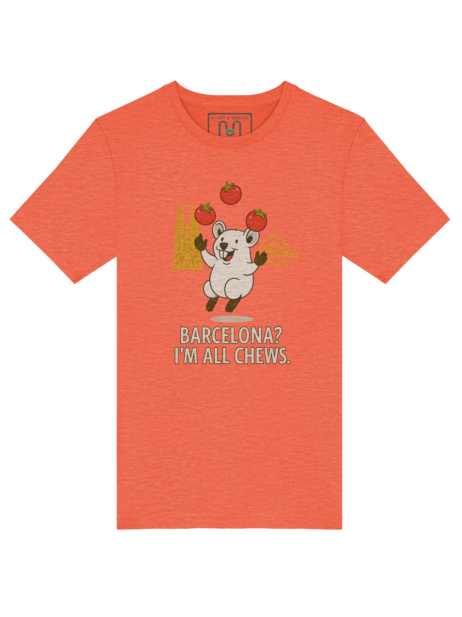 Funny Barcelona Tomato Pun Shirt – Cute Mouse Spain Tee with Sagrada Família – “I’m All Chews” | art.4uand.me product image (5)