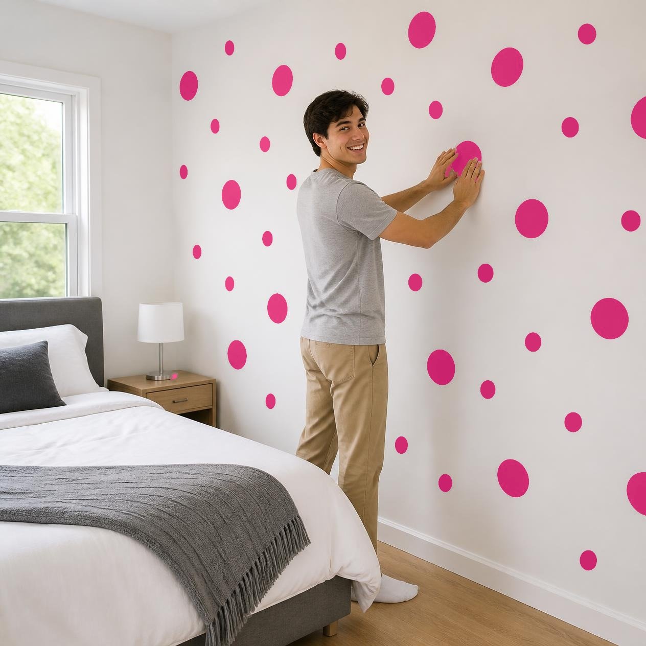 Hot Pink Polka Dot Wall Decals, 2" and 4" Vinyl Circle Stickers, Removable Dot Decals for Nursery, Kids Room, Playroom product image (4)