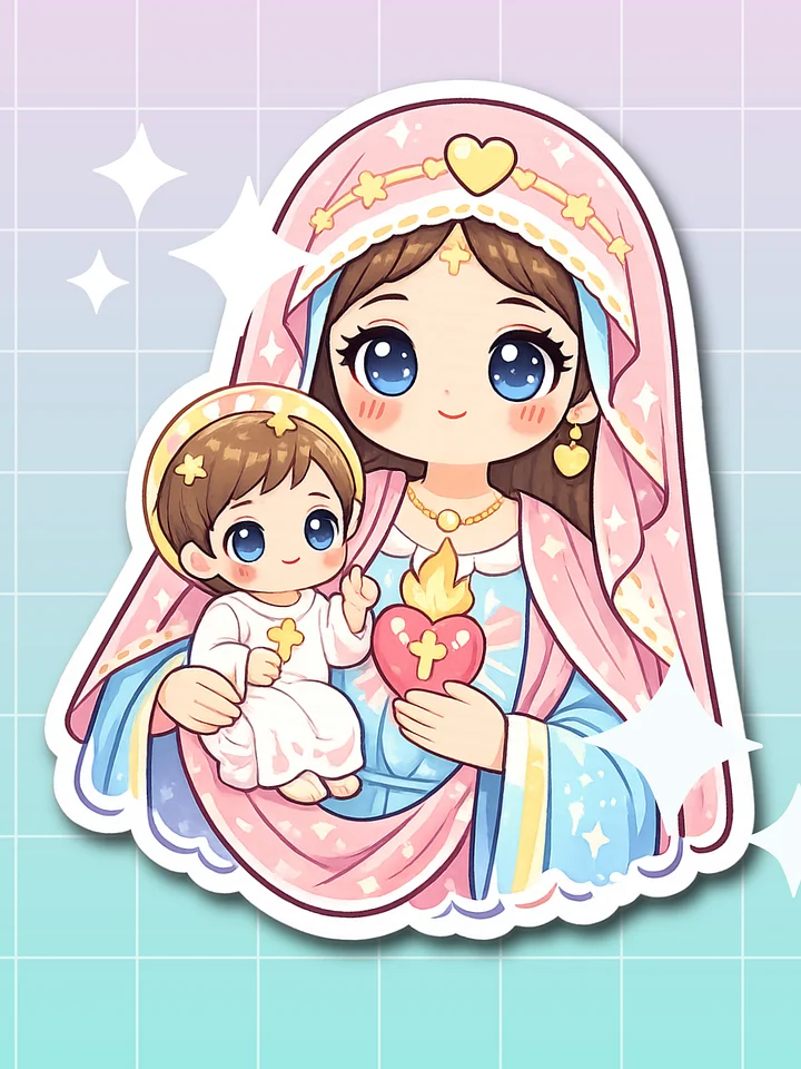 Kawaii Chibi Mary and Baby Jesus Vinyl Sticker product image (1)