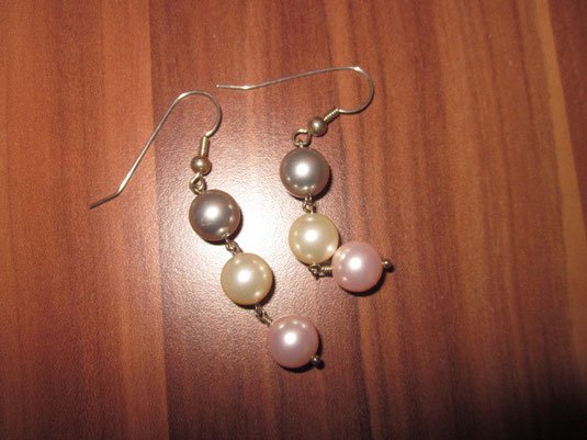 Ohrringe mit 3 perlen Silber Gelb Rosa product image (1)