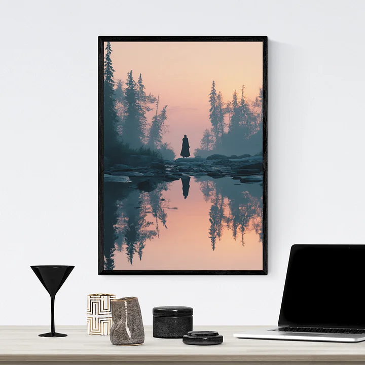 Christian Landscape Wall Art | Jesus Wilderness Reflection Print | Minimalist Faith Home Decor Canvas product image (1)