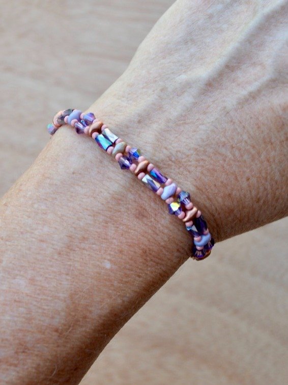 Copper and Purple Handmade Beaded Crystal Earrings and Bracelet Jewelry Set product image (6)