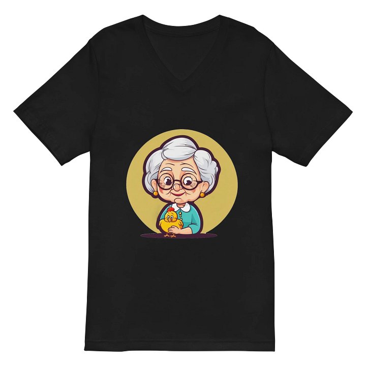Elderly Woman and Chicken Illustration V-Neck Tee product image (3)