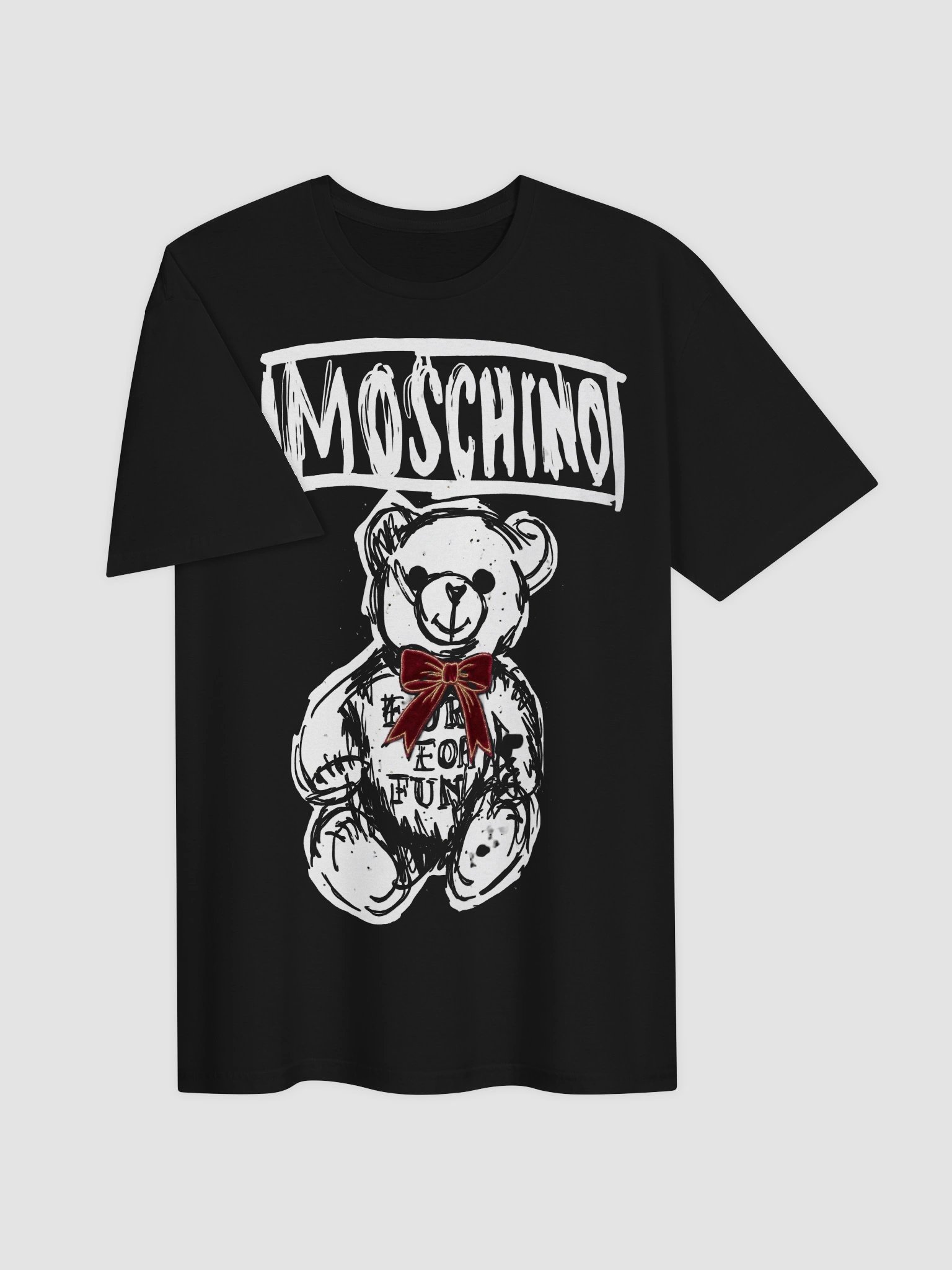 Moschino Teddy Bear Black Graphic T-Shirt | Dark Punk Sketch Licensed Tee | Jeremy Scott Luxury Streetwear product image (3)
