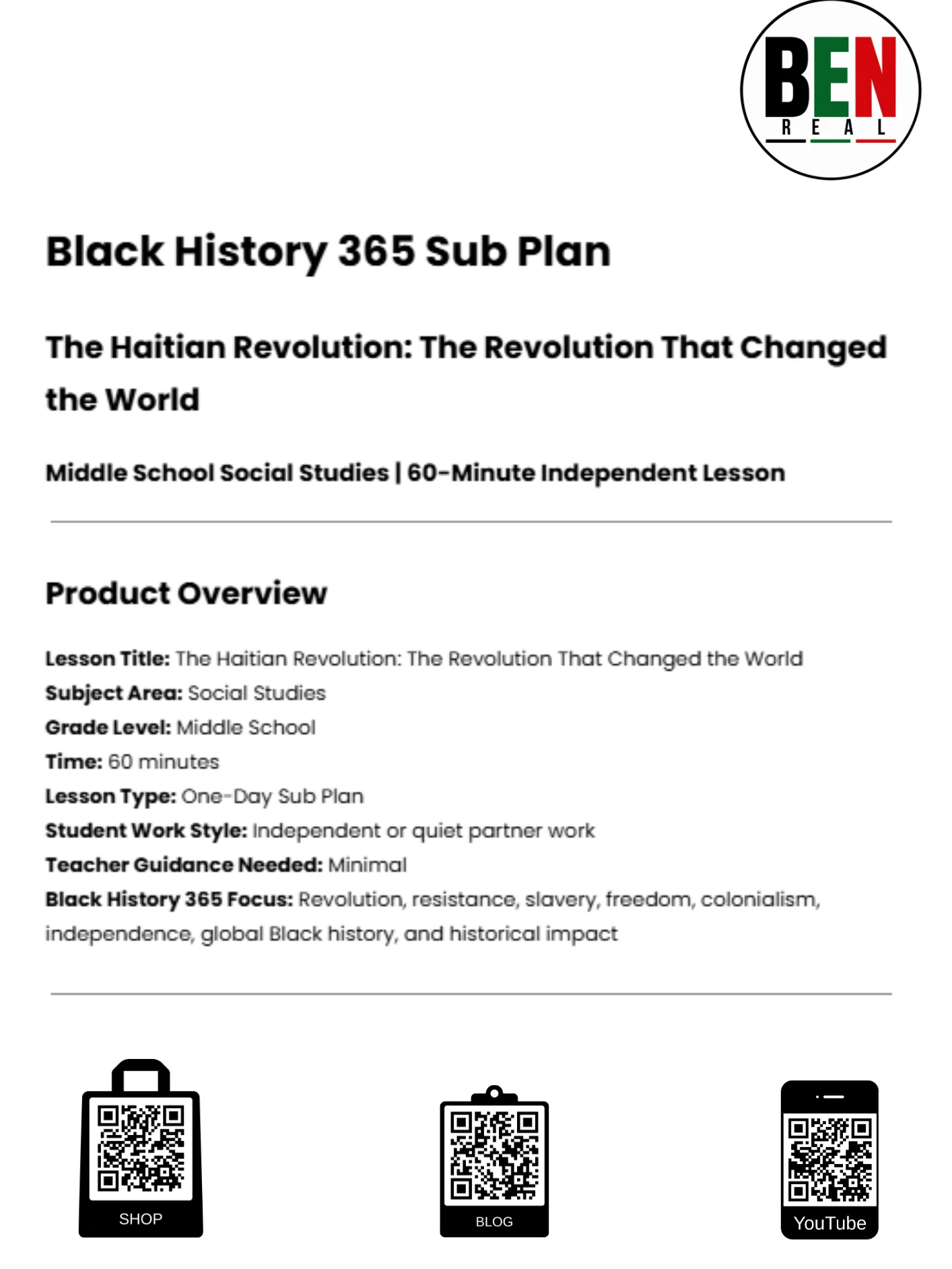 Black History 365 Sub Plan: The Haitian Revolution | Middle School Social Studies product image (2)