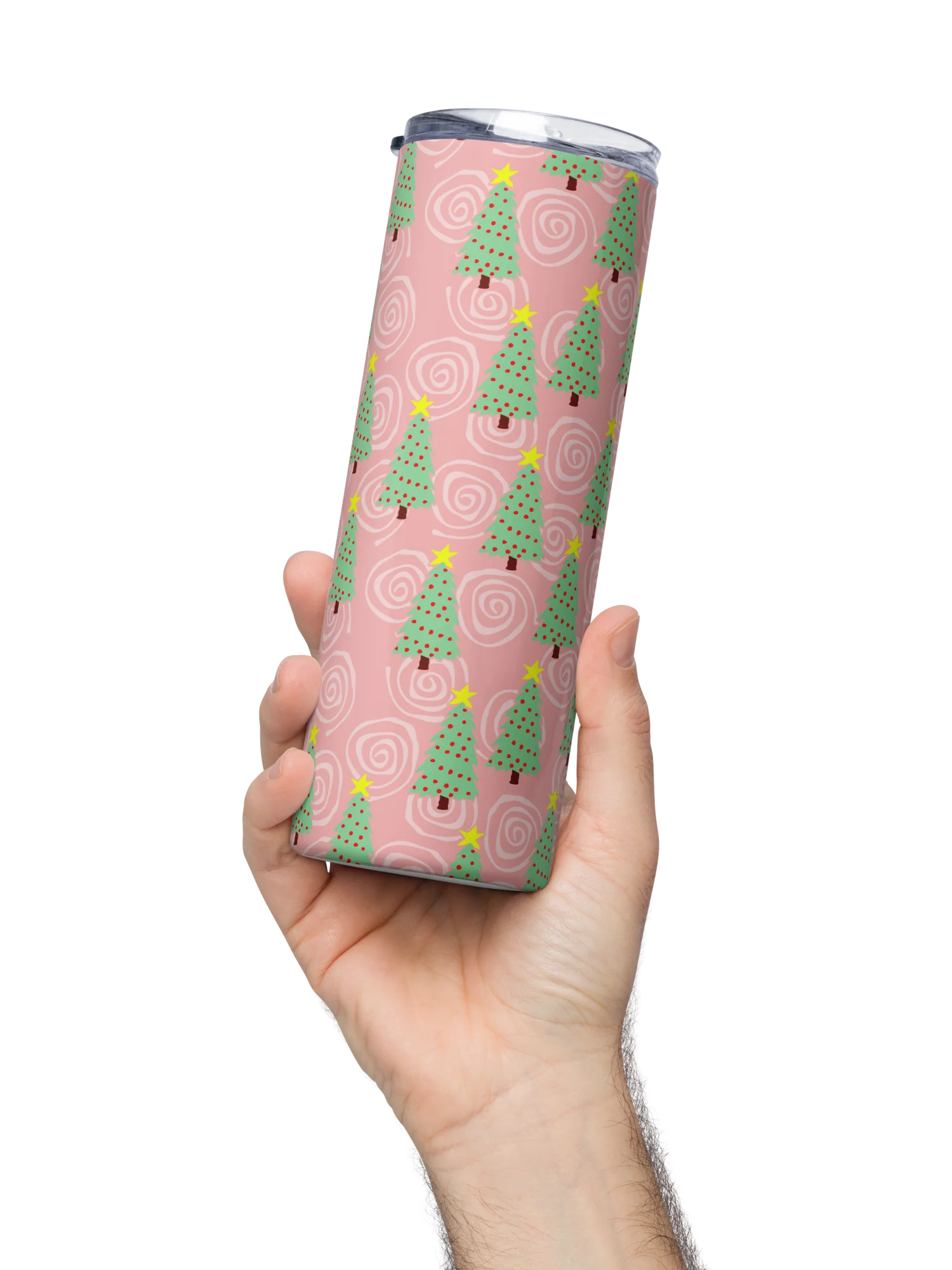 Green Christmas Trees on Pink Spirals Stainless Steel Tumbler with Straw product image (3)