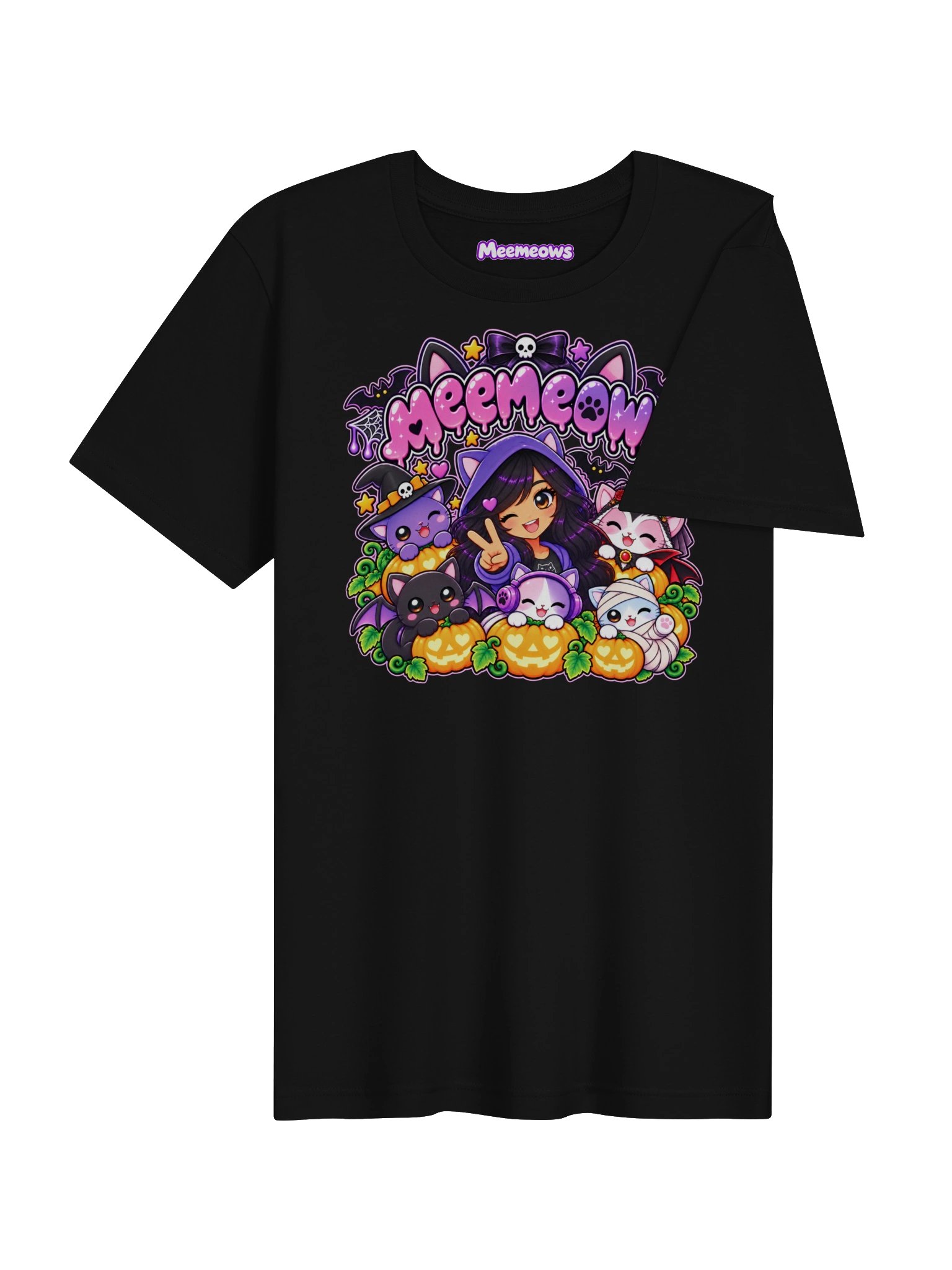 Meemeows Halloween Cat T-Shirt – Kawaii Pumpkins & Anime Girl product image (4)